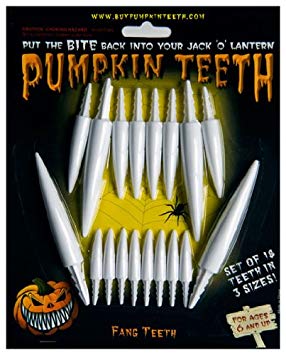 Halloween Pumpkin Carving Kit - Pumpkin Teeth for your Jack O' Lantern - Set of 18 White Fang Teeth