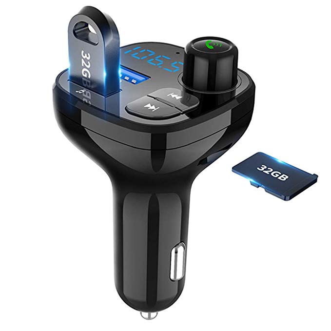 Bluetooth FM Transmitter for Car, Difini Wireless in-Car Radio Transmitter Adapter Car Kit with USB Car Charger, Car MP3 Music Player Support TF Card and USB Flash Drive