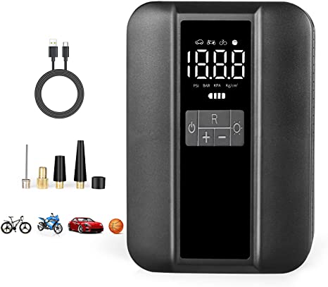 Leccod Tire Inflator Portable Air Compressor - Electric Rechargeable Tire Pump with Auto-Stop, 150 PSI Cordless Tire Inflator with Digital Pressure Gauge and LED Light for Car Tires, Bicycles
