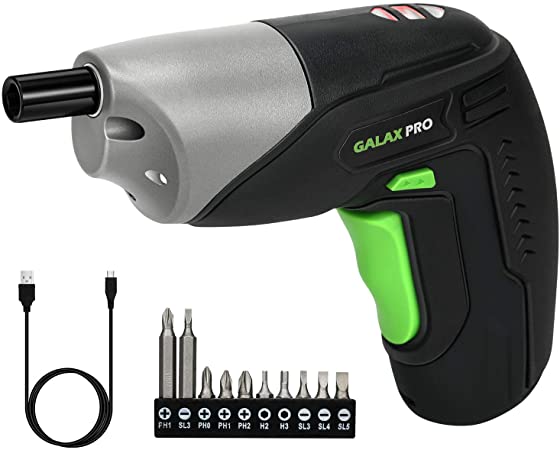 Cordless Screwdriver, GALAX PRO 3.6V 1/4-inch Electric Screwdriver with 10 Screw Bits Set, Rechargeable Lithium Ion Battery and USB Cable, Battrey Indicator, LED Light, Forward/Reverse…