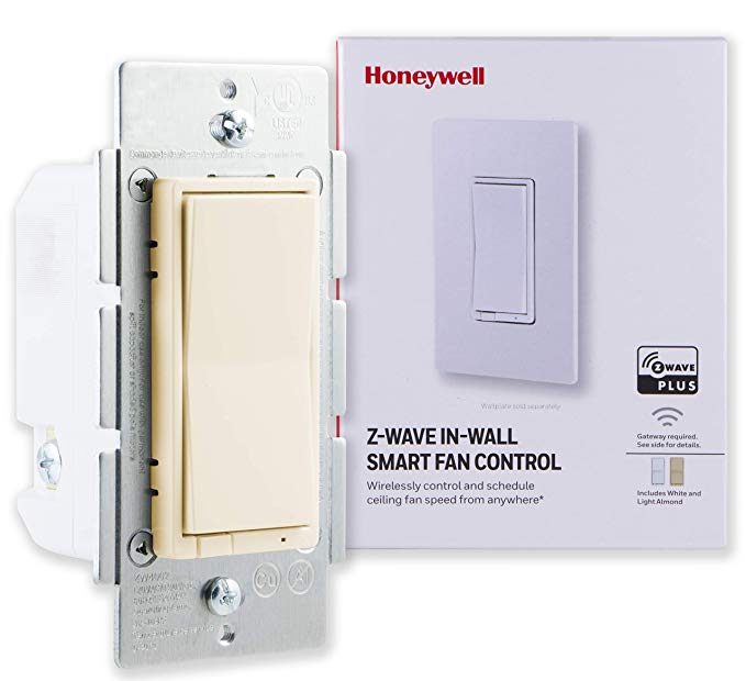 Honeywell Z-Wave Plus Smart Fan Speed Control, 3-Speed In-Wall, Ivory, White & Light Almond Paddles | Built-In Repeater Range Extender | ZWave Hub Required - SmartThings, Wink, Alexa Compatible, 38224