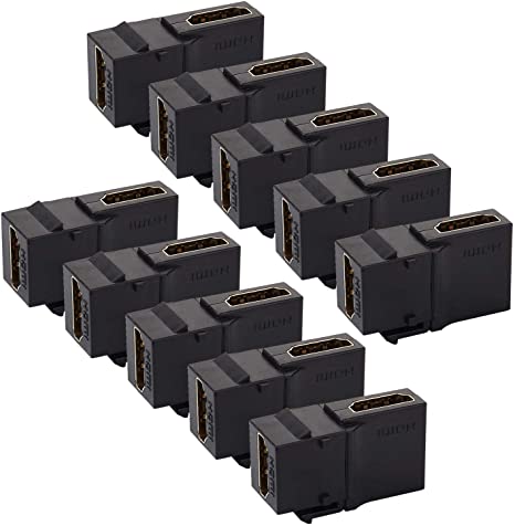 HDMI Keystone Jack Inserts 90 Degree, iGreely 10Pack Angled HDMI Inline Keystone Coupler Female to Female Black