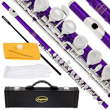 120-PR - PURPLE/NICKEL Keys Closed C Flute Lazarro Pro Case,Care Kit - 10 COLORS Available ! CLICK on LISTING to SEE All Colors