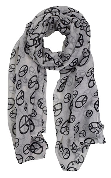 Peach Couture Fashionable Lightweight Peace Sign Design Scarf Shawl