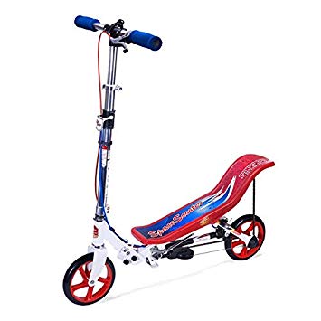 SpaceScooter Push Board Teeter Totter Kids Scooter with Brake, Air Suspension & Compact Fold – Red / White / Blue