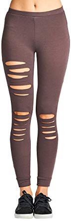 ToBeInStyle Women's Asymmetrical Distressed French Terry Leggings