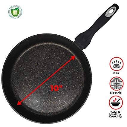 Non Stick 10 Inch Stone Marble Coating Forged Aluminum Fry Pan With Cool Touch Handle, 5 Year Warranty