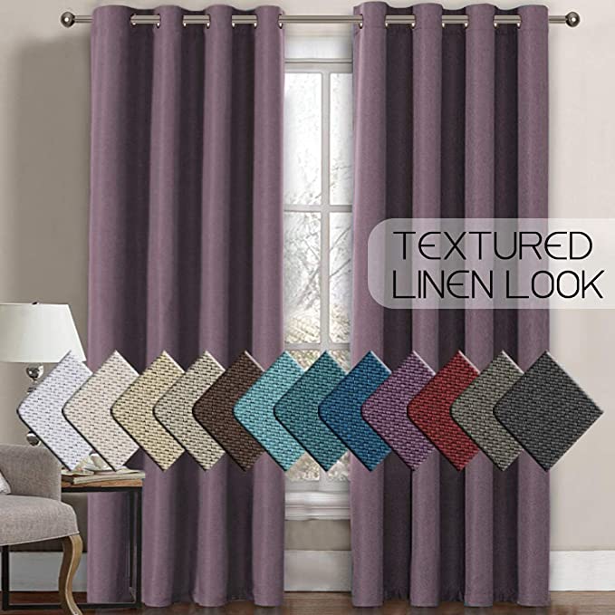 H.VERSAILTEX Linen Curtains Room Darkening Light Blocking Thermal Insulated Heavy Weight Textured Rich Linen Burlap Curtains for Bedroom/Living Room Curtain, 52 by 84 Inch - Mauve (1 Panel)