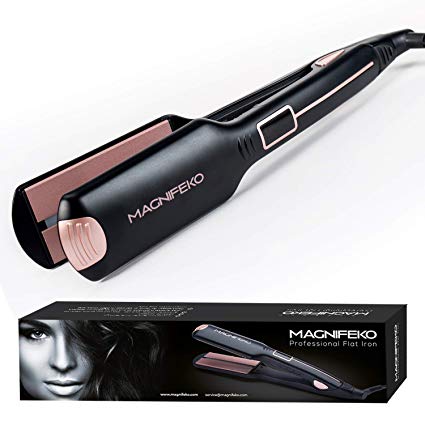 Magnifeko Professional Hair Straightener Flat Iron - Wide Ceramic Plates & Digital Display - Infrared Hair Straightening Tool for All Hair Types - Ergonomic Dual Voltage Titanium Hair Straightners