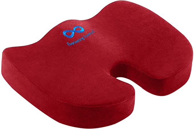 Everlasting Comfort Office Seat Cushion - Helps Back and Hip and Tailbone Pain - Fits Office Chair and Car - Memory Foam (Red)