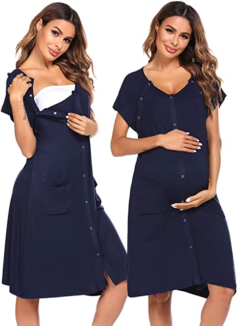 Ekouaer Maternity/Delivery/Nursing Labor Pregnancy Breastfeeding Delivery Gown Sleepwear for Mom