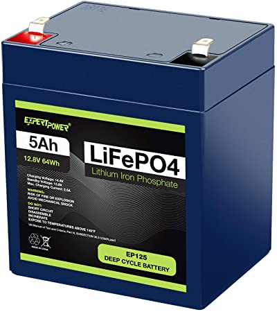 ExpertPower 12V 5Ah Lithium LiFePO4 Deep Cycle Rechargeable Battery | 2500-7000 Life Cycles & 10-Year Lifetime | Built-in BMS