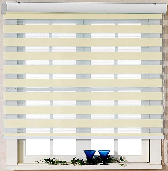 Foiresoft Custom Cut to Size, [Winsharp Basic, Beige, W 63 x H 64 inch] Zebra Roller Blinds, Dual Layer Shades, Sheer or Privacy Light Control, Day and Night Window Drapes, 20 to 103 inch Wide