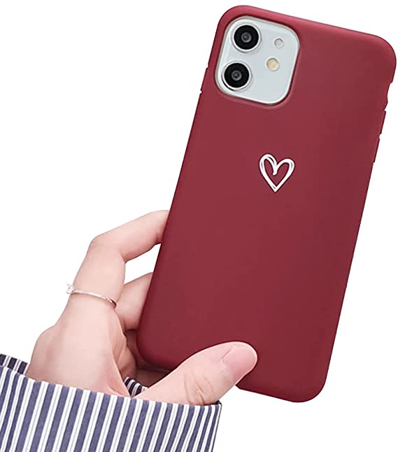 Ownest Compatible with iPhone 11 Case for Soft Liquid Silicone Heart Pattern Slim Protective Shockproof Case for Women Girls for iPhone 11-Red Wine
