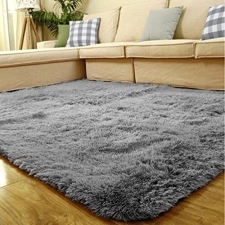 ACTCUT Super Soft Indoor Modern Shag Area Silky Smooth Rugs Fluffy Rugs Anti-Skid Shaggy Area Rug Dining Room Home Bedroom Carpet Floor Mat 4- Feet By 5- Feet (Grey)