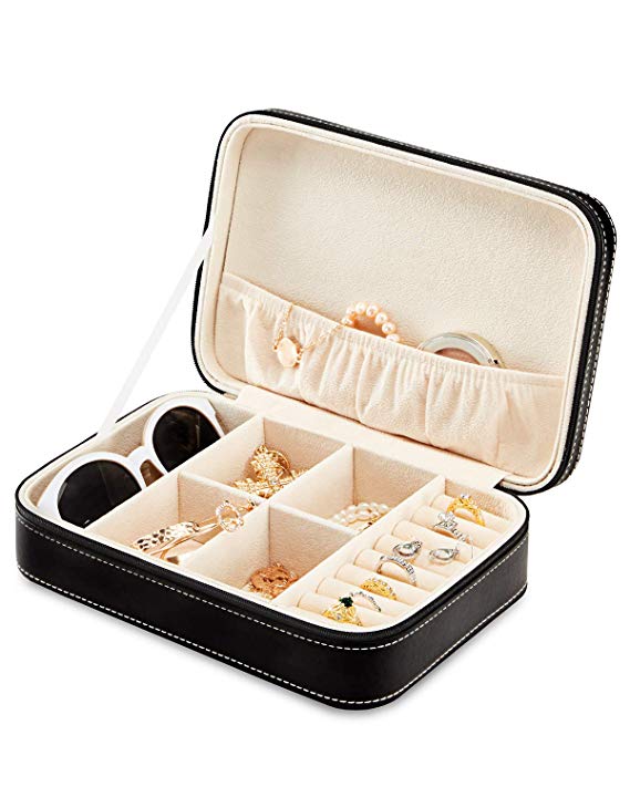 YOUDENOVA Jewelry Organizer Faux Leather Jewelry Storage Box Holder for Necklace, Earring, Bracelet, Ring with Removable Dividers