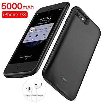 iphone 7/iphone 8 Battery Case,5000mAh iphone 7/iphone 8 protective battery case,Portable Rechargeable Protective Charging Case Slim for Apple iphone 7/8,Support Lightning Earphone and Sync-though