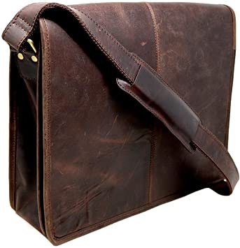 15" Buffalo Leather Messenger Bag Laptop case Office Briefcase Men Computer Distressed Shoulder Bag