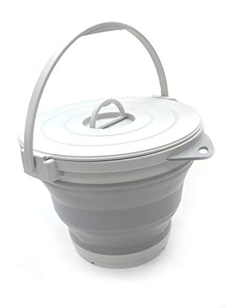 SAMMART 10L (2.64Gallon) Collapsible Fishing Bucket Locking Lid, 31cm Dia. (Grey)