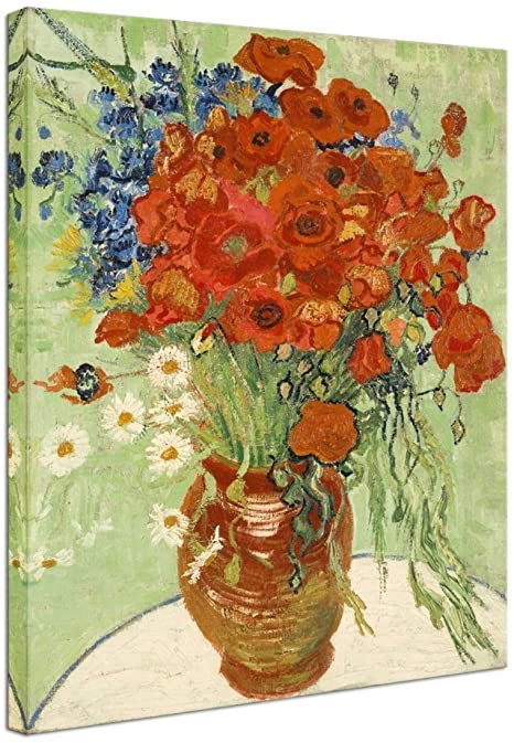 Wieco Art Red Poppies and Daisies Large Canvas Prints Wall Art of Van Gogh Famous Floral Oil Paintings Reproduction Abstract HD Classical Flowers Pictures Artwork for Bathroom Home Decorations