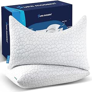 Cooling Bed Pillows for Sleeping 2 Pack Shredded Memory Foam Pillows Adjustable Cool Pillow for Side Back Stomach Sleepers Luxury Gel Pillows Queen Size Set of 2 with Washable Removable Cover