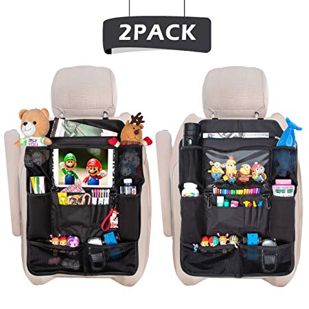 GEX Car Backseat Organizers Back seat Protectors with Reinforcing Plate Touch Screen Tablet Holder 12 Storage Pockets for Kids Toy Bottle Drink Organization Travel Accessories(2 Pack)