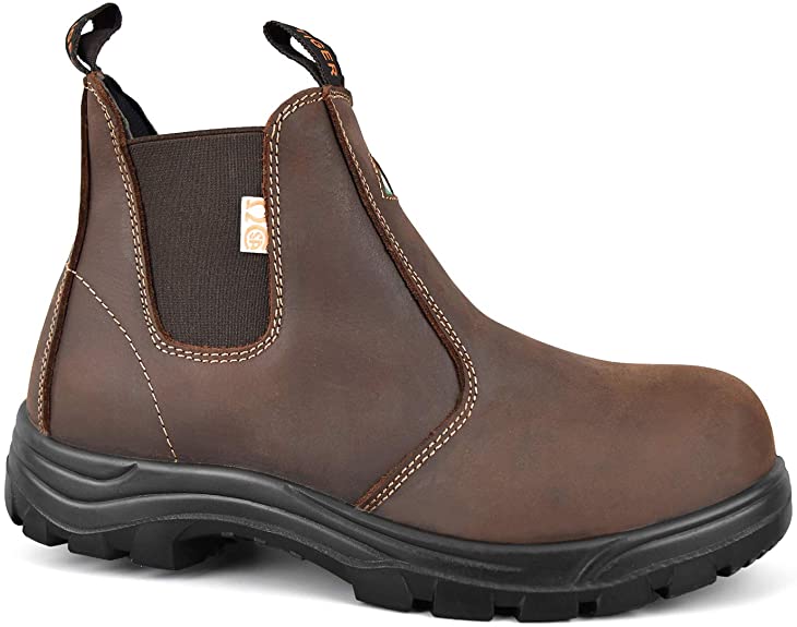 Tiger Men's Safety Boots Steel Toe Lightweight ASTM CSA Slip On Leather Work Boots 5925 (10 3E US, Brown)
