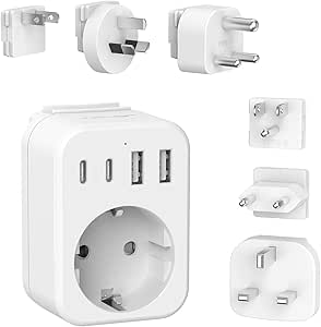 JSVER Reiseadapter Weltweit Set,Internationaler Reisestecker Adapter mit USB C, Typ A/C/G/B/I/M Stecker Steckdosenadapter mit 4 USB Reiseadapter für USA/Canada/Europa/UK/Südafrika/Japan/China/AUS