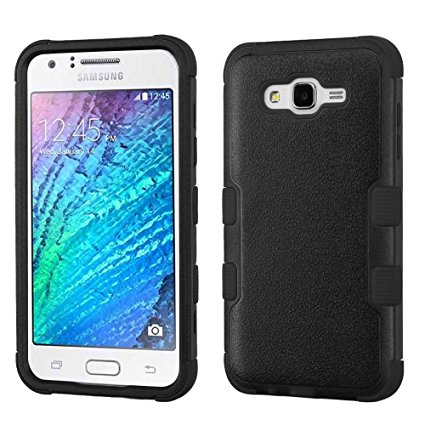 Samsung Galaxy J7 J700T (T-Mobile) - Premium Black [TUFF Hybrid] Heavy Duty Dual Layer Armor Protector Cover Case and Atom LED