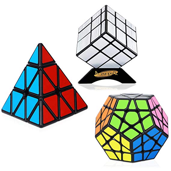 Dreampark Speed Cube Set [3 Pack] Magic Puzzle Cube Bundle Sticker - Includes Pyramid Speedcubing Puzzle, Megaminx Cube and Mirror Cube for Kids and Adults