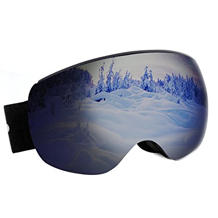 Unigear OTG Ski Goggles, Over Glasses Snowboard Snow Spherical Anti-fog Goggles for Men & Women with Interchangeable lens and 100% UV400 Protection, Portable Box Included