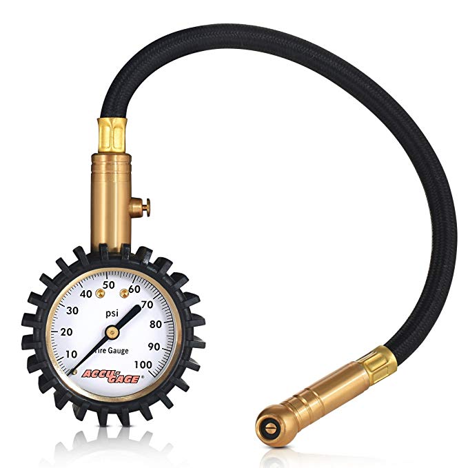 Accu-Gage RH100XA Professional Tire Pressure Gauge with Protective Rubber Guard, Angled Swivel Chuck, 100 PSI