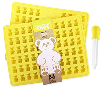 2 PACK - PROFESSIONAL GRADE PURE LFGB SILICONE Gummy Bear Mold by The Modern Gummy, Make 126 Bears   Dropper   Recipe PDF; No Plastic Fillers, BPA, or Chemical Coating; Candy, Chocolate, Soap, Gelatin