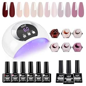 LKE Neutral Gel Nail Polish Kit with U V Light 54W Nail Lamp Halloween 6 Colors Nude Pink Brown Soak Off Gel Nail Polish Set Nail Gel Kit No Wipe Base Top Coat Gel Manicure Kit DIY Home Tools