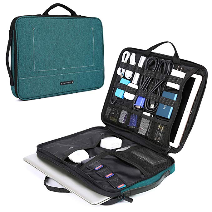 BAGSMART Travel Organizer Electronics Laptop Accessories Bag with 15 inch MacBook Pro Compartment, for Cable, Adapter, Hard Drives, 12.9 inch iPad Pro, Black