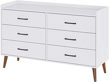 Rolanstar Dresser with 4 Extra Drawer Organizer, Modern 6 Drawer Double Dresser for Bedroom, Anti-Tipping Device, White