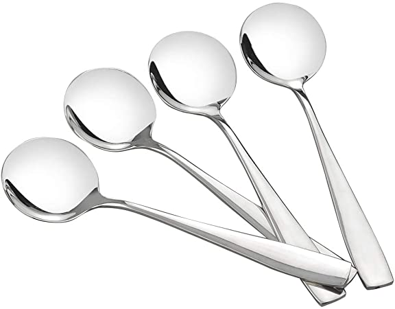 HOMMP 16-Piece Soup Spoons Set, Stainless Steel Round Bouillon Spoons