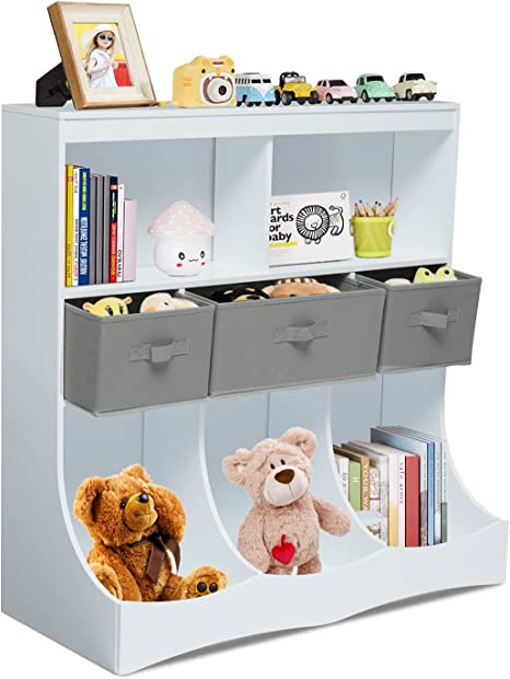 KINBOR BABY Kids Bookshelf Kids Bookcase - Toy Organizers and Storage,Kids' bookcases, cabinets & Shelves,Children's Storage Cabinet with 3 Removable Drawers for Children (White)