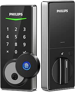 Philips Fingerprint Door Lock, Keyless Entry Door Lock with Touchscreen, Long-Last Battery Life, Auto-Lock, Deadbolt Door Lock with Code, Electronic Front Door Lock, One-Touch Locking, Satin Nickel