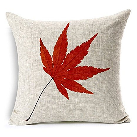 Wonder4 Home Decorative Autumn Leaves Printing Cotton Linen Throw Pillow Cover Cushion Case 18"X18" (red maple leaf - S)