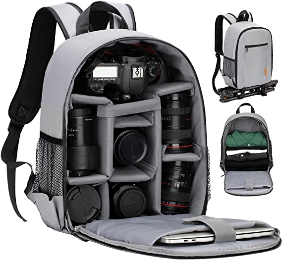 TARION Camera Bag Professional Camera Backpack Case with Laptop Compartment Waterproof Rain Cover for DSLR SLR Mirrorless Camera Lens Tripod Photography Backpack for Women Men Photographer Grey TB-S