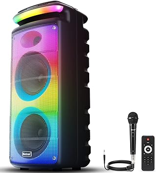 Bietrun karaoke Machine with Bluetooth/Mic/Disco DJ Lights,Dual 8" Subwoofer Rechargeable Singing PA Speaker for Adults/Kids Halloween,Christmas,Indoor/Outdoor Party(With Remote/TWS/AUX/MP3/USB/TF/FM)