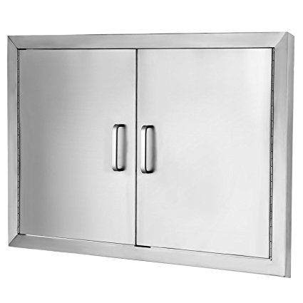 Happybuy Double Door Stainless Steel Flush Access Door 31"(W)x 24"(H) BBQ Door Combo Door Set Horizontal with Combo Door Handle for BBQ Kitchen(31"X24")