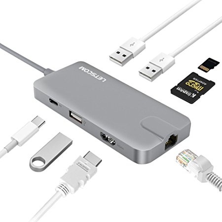 USB C Hub Adapter, KPTEC Multiport USB C to HDMI 4K Digital DVI/ VGA/ DisplayPort DP Multiport Converter for Laptop, Notebook, MacBook Pro 2017, Most USB C Devices