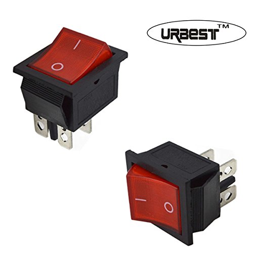 URBEST 10Pcs Red Light On/Off DPST 2 Position Boat Rocker Switch 16A/250V 20A/125V AC for Treadmill, Coffee pot