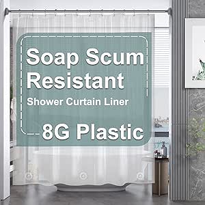 AmazerBath Plastic Shower Curtain 84 Inches Long, 72 x 84 Clear Weighted Extra Long Shower Curtain, PEVA Heavy Duty Tall Bathroom Curtains with 3 Big Clear Weighted Stones and 12 Grommet Holes