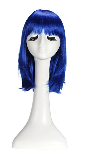 LOUISE MAELYS Shoulder Length Straight Long BOB Wig Anime Cosplay Party Hair Blue