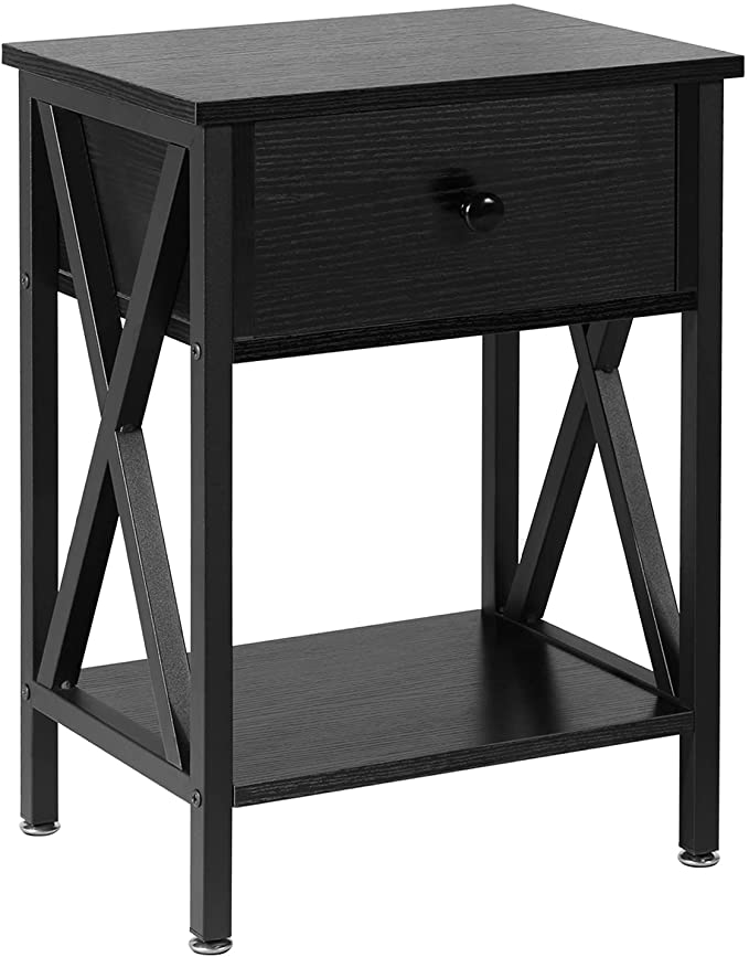 VECELO Night Stands for Bedroom Rustic Nightstand Bedside End Tables with Drawer Storage, Classic Black