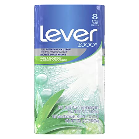 Lever 2000 Refreshing Body Soap and Facial Cleanser With Aloe & Cucumber Effectively Washes Away Bacteria, Fresh Aloe, 8 Count