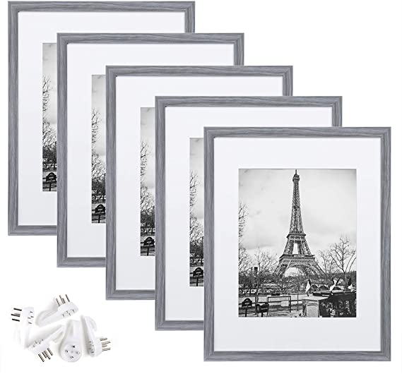 upsimples 11x14 Picture Frame Set of 5,Display Pictures 8x10 with Mat or 11x14 Without Mat,Wall Gallery Photo Frames,Ash Gray